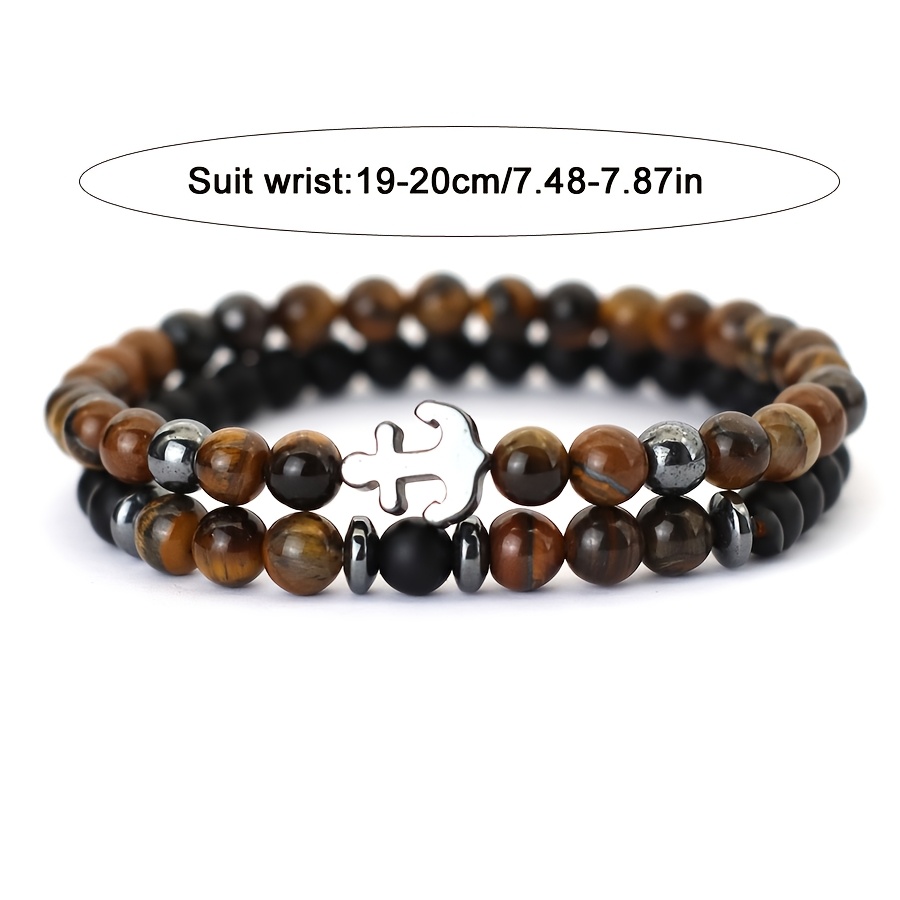 2pcs Vintage Stone Beads Stackable Anchor Bracelets for Men